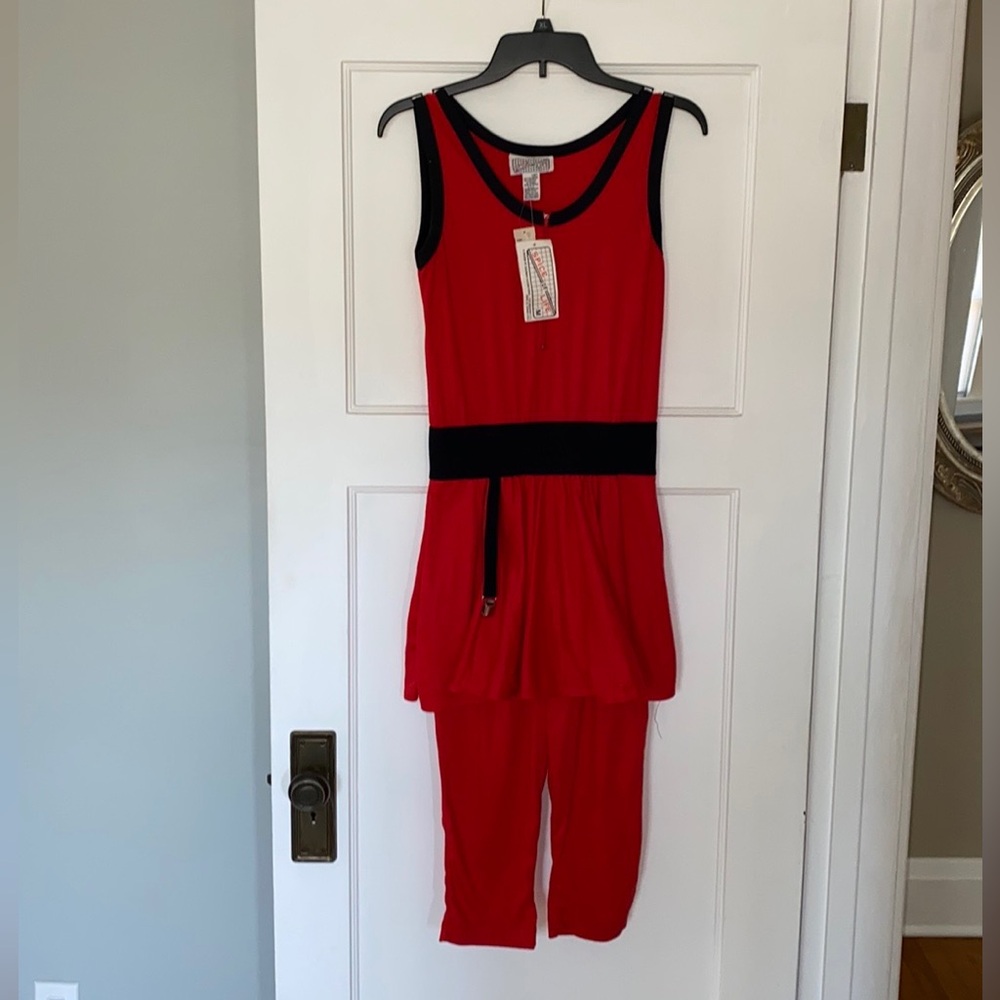 NOS VTG 80’s New Wave Red Spice of Life Knit Jumpsuit Romper Skirt Legs nwt M